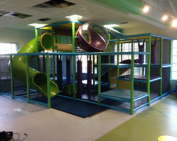 Go Play Systems Custom Design: lime green, purple, sky blue themed playground at FEC